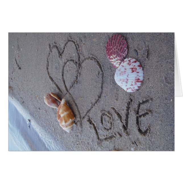 2 Hearts  in the sand with shells with Love (Front Horizontal)