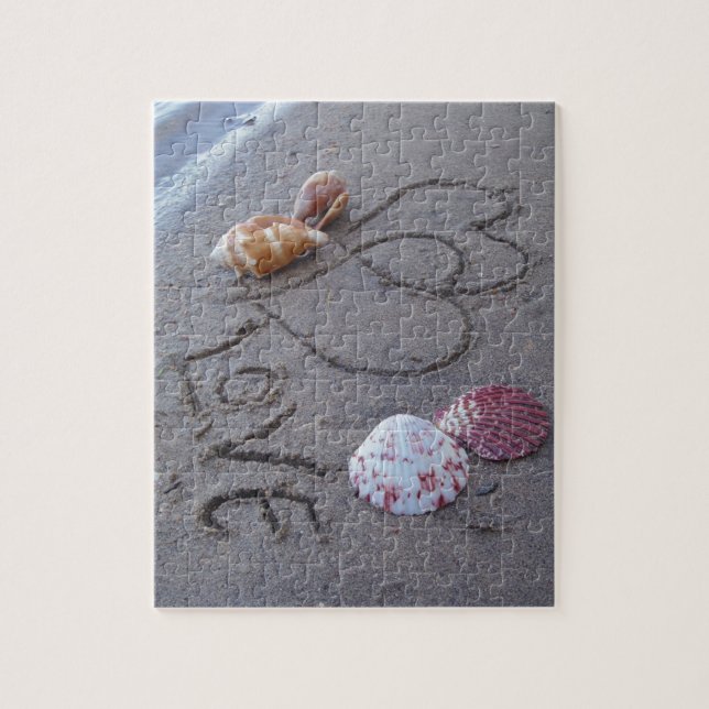 2 Hearts  in the sand with shells with Love Jigsaw Puzzle (Vertical)