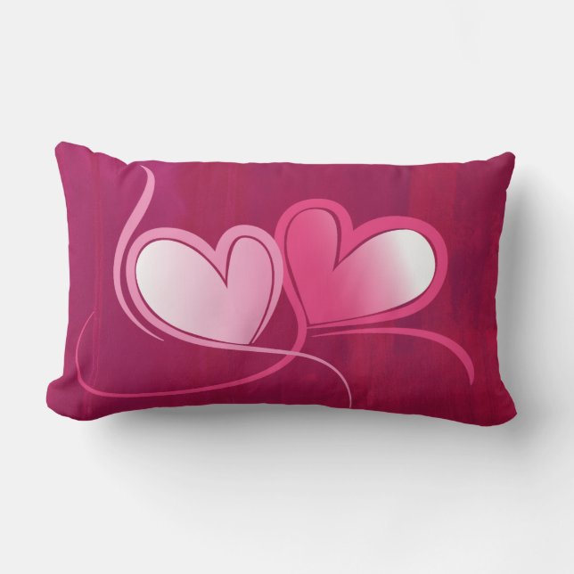 2 Hearts on a Fuschia Pink Background Lumbar Cushion (Front)