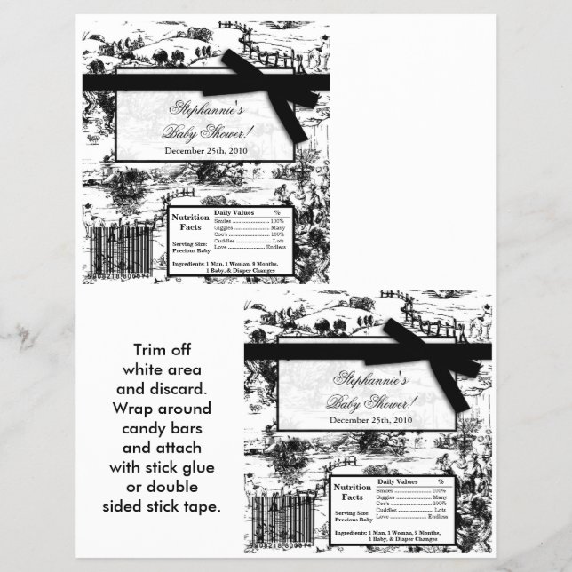 2 Hershey's Large Bar Wrapper Black Toile Fabric (Front)