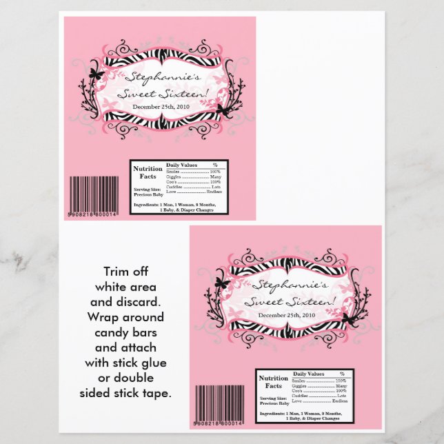 2 Hershey's Large Bar Wrapper Butterfly Zebra Prin (Front)