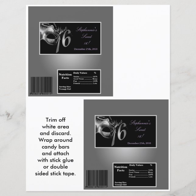 2 Hershey's Large Bar Wrapper Sweet 16 Silver (Front)