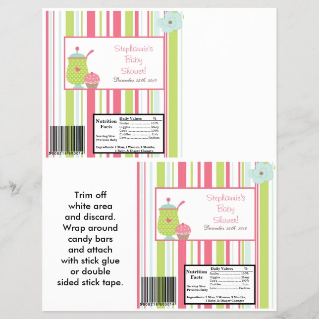 2 Hershey's Large Bar Wrapper Tea Party Pink (Front)