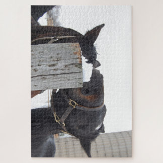2 horses chewing on a Fence Post Jigsaw Puzzle