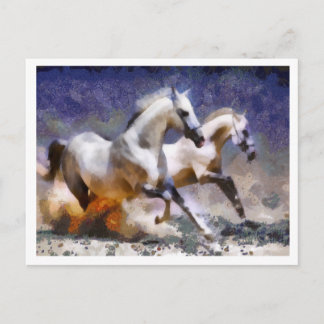 2 horses galloping postcard