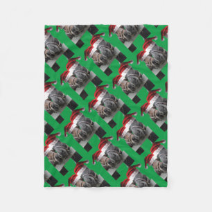 2 Horses Kissing wearing Santa Hats Fleece Blanket