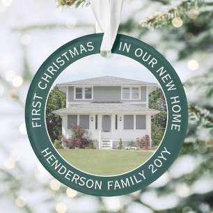 2 House Pictures First Xmas New Home Green & White Ornament