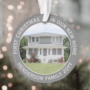2 House Pictures First Xmas New Home Grey & White Ornament
