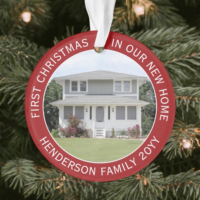 2 House Pictures First Xmas New Home Red and White Ornament (Creator Uploaded)