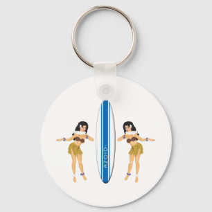 2 Hulas and Surf Board Key Ring