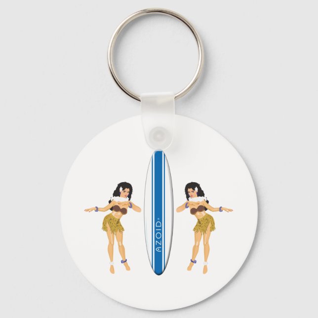 2 Hulas and Surf Board Key Ring (Front)