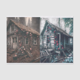 2 Images of Old House in the Woods Decoupage Tissue Paper