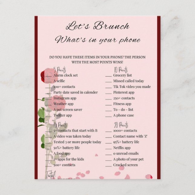 2 in 1 Bridal Brunch Shower Game Enclosure Card (Front)