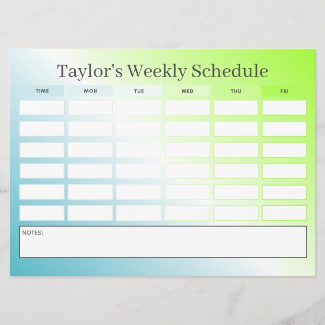 2-in-1 Budget Blue Green Gradient Class Schedule (Front)