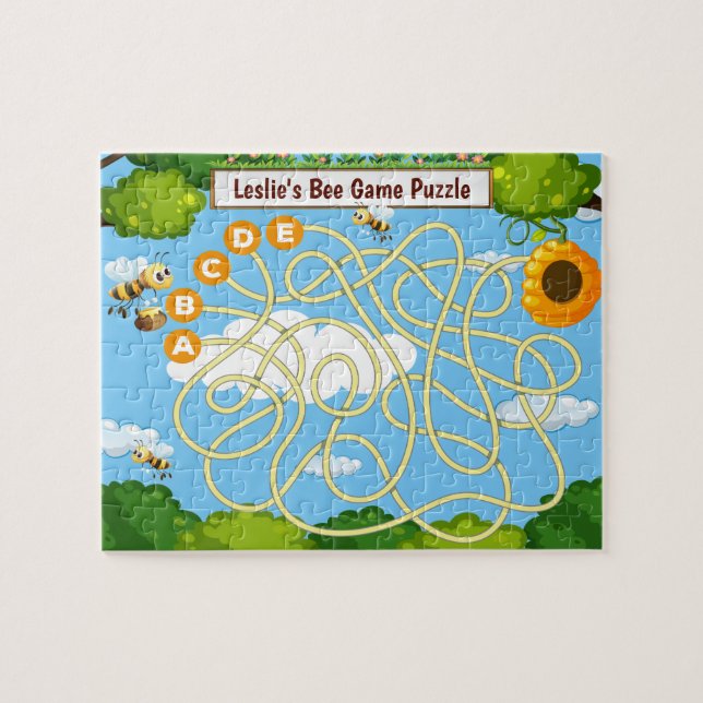 2 in 1, cute colourful honey bee and beehive game, jigsaw puzzle (Horizontal)
