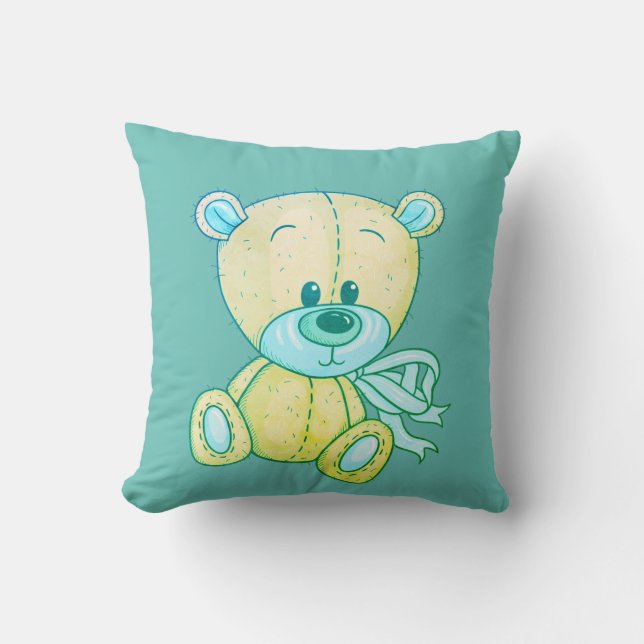 2 In 1 Lime Green Teddy Bear Throw Pillow (Front)