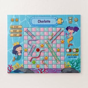 2 in 1, mermaid snakes ladders under the sea game, jigsaw puzzle