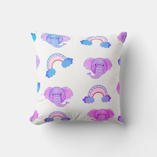 2 In 1 Rainbows & Elephant Heads Throw Pillow (Front)