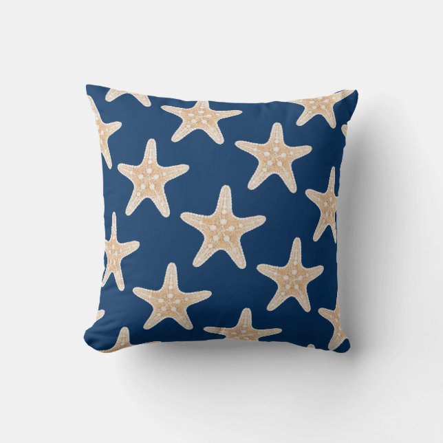 2 in 1 Starfish on beige creme pastel and navy Cushion (Front)