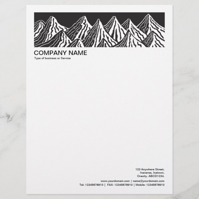 2 in Header 1/2 Inch Border - Hand Drawn Mountains Custom Letterhead (Front)