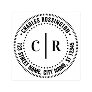2 Initial Monogram Vert Spacer Name Return Address Self-inking Stamp