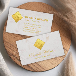 2 Initials Monogram Faux Gold Foil White Marble Business Card