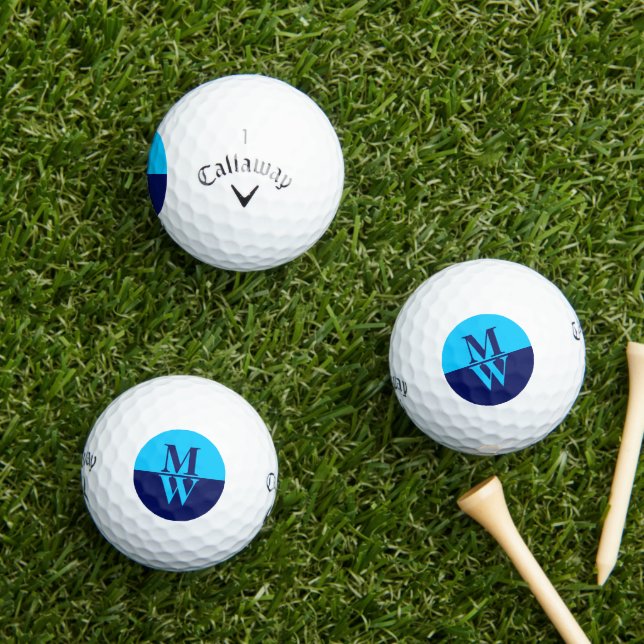 2-initials Vertical Monogram Modern 2-tone blue Golf Balls (Insitu Grass)