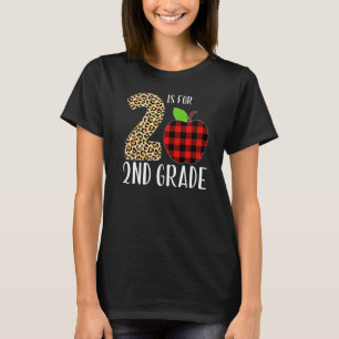 2 Is For 2nd Grade Teacher Leopard Buffalo Plaid S T-Shirt
