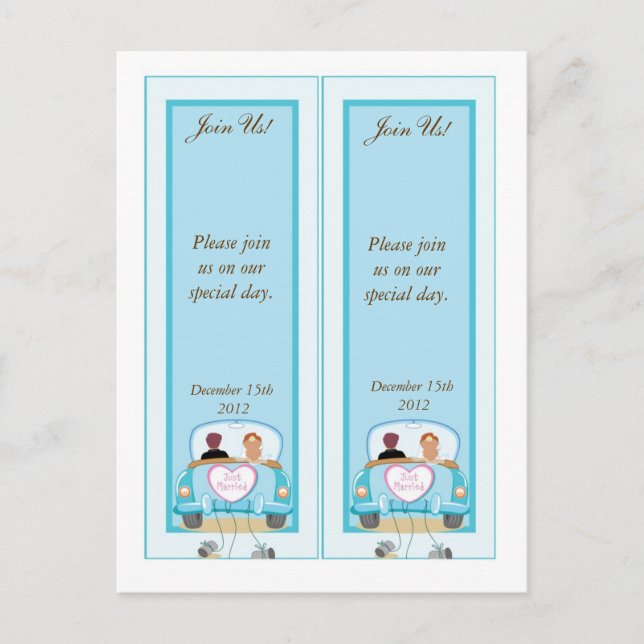 2 Just Married Classic Car Save the Date Bookmarks Postcard (Front)