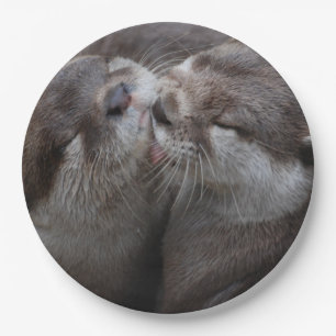 2 Kissing Otters Wildlife Photo Paper Plate
