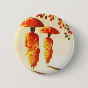 2 Laotian Buddhist Monks 6 Cm Round Badge
