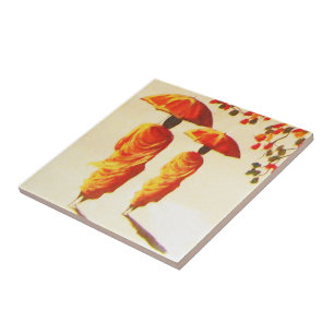 2 Laotian Buddhist Monks Ceramic Tile