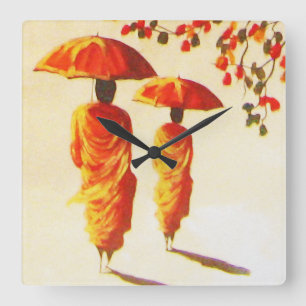 2 Laotian Buddhist Monks Square Wall Clock