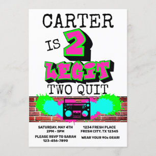 2 Legit Two Quit Fresh Graffiti 90s Style Birthday Invitation