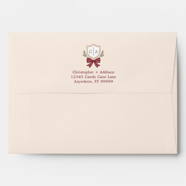 2 Letter Monogram Address Christmas Envelope (Back (Top Flap))