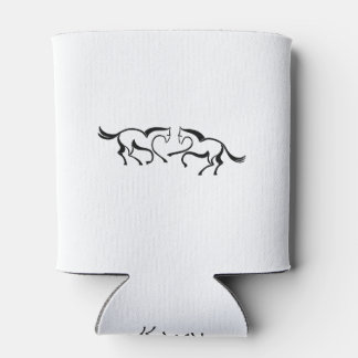 2 Line drawing horses meet to a heart shape Can Cooler