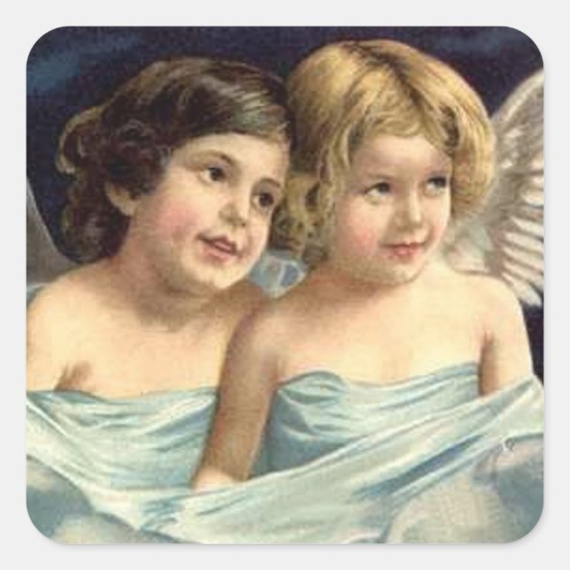 2 Little Angels Draped in Blue Square Sticker (Front)