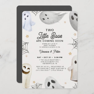2 Little Boos Neutral Twins Halloween Baby Shower Invitation