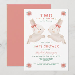 2 Little Bunnies Twin Girls Baby Shower Invitation