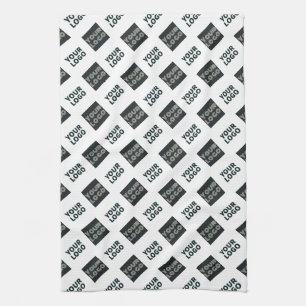 2 Logo's Diagonal Repeating Logo   White Tea Towel