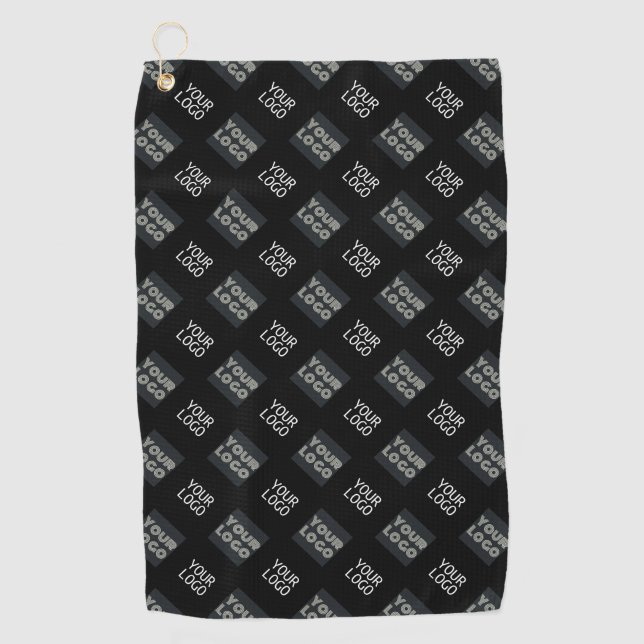 2 Logos, Diagonal Repeating Logos | Black Golf Towel (Front)