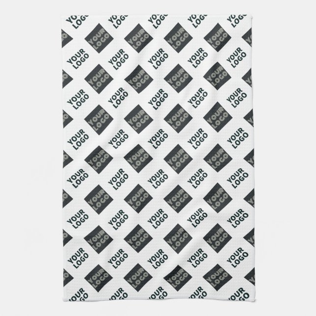 2 Logos, Diagonally Repeating Logos | White Tea Towel (Vertical)