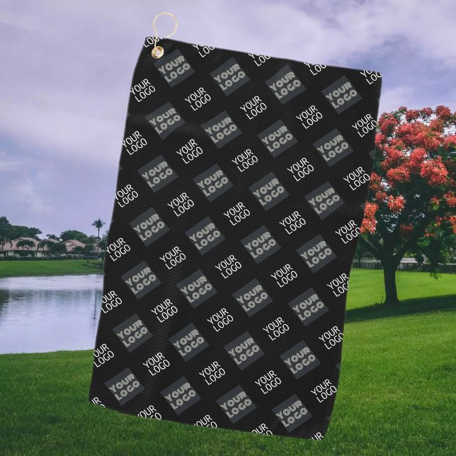 2 Logos, Simple Repeating Logos | Black Golf Towel (Creator Uploaded)