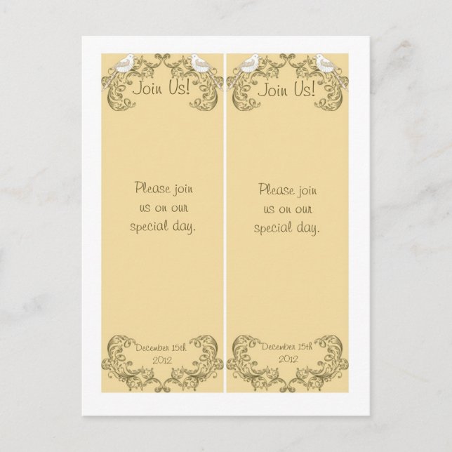 2 Love Birds Brown/Tan Wedding Bookmarks Postcard (Front)