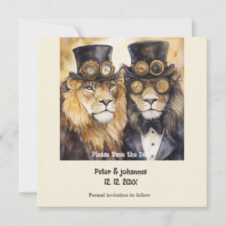 2 male lions steampunk Save the date