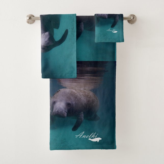 2 Manatee Friends bathroom towel set (Insitu)