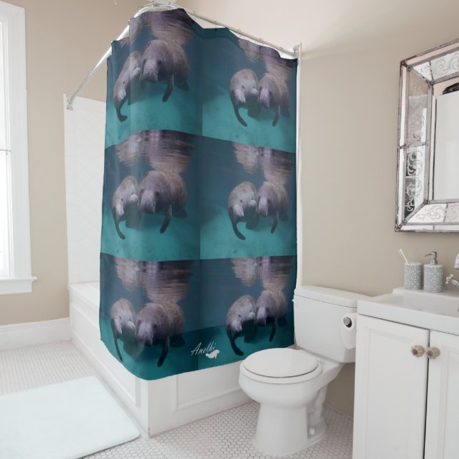 2 Manatee Friends shower curtain (In Situ)