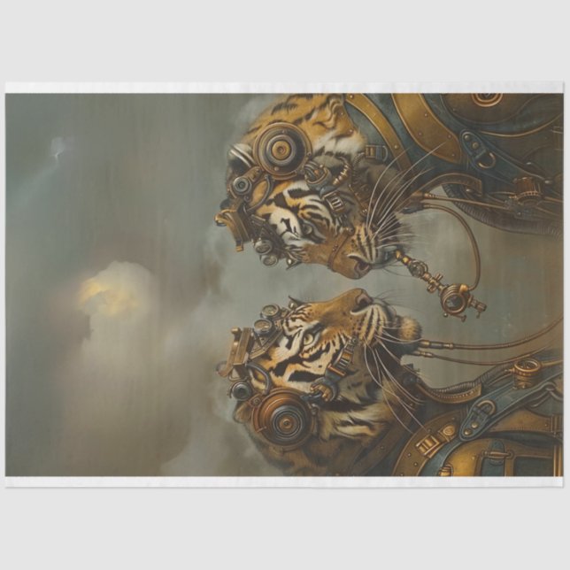 2 Mechanical Tigers Decoupage  Tissue Paper (Front)