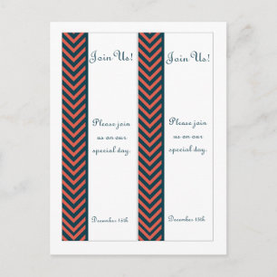 2 Modern Chevron Neon Coral/Navy Wedding Bookmarks Postcard