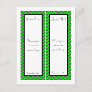 2 Modern Chevron Neon Green/Grey Wedding Bookmarks Postcard